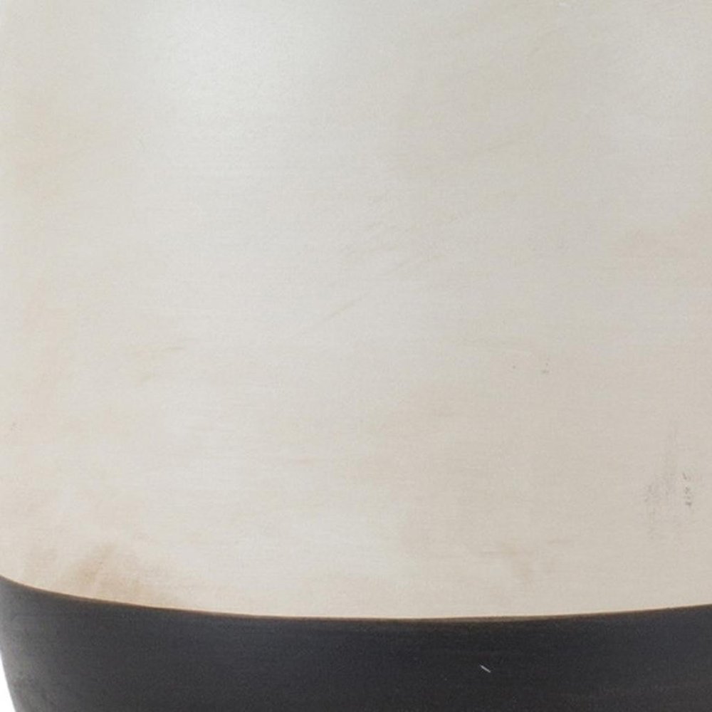 Set of Two Cream And Black Distressed Ceramic Tabletop Pillar Candle Holders