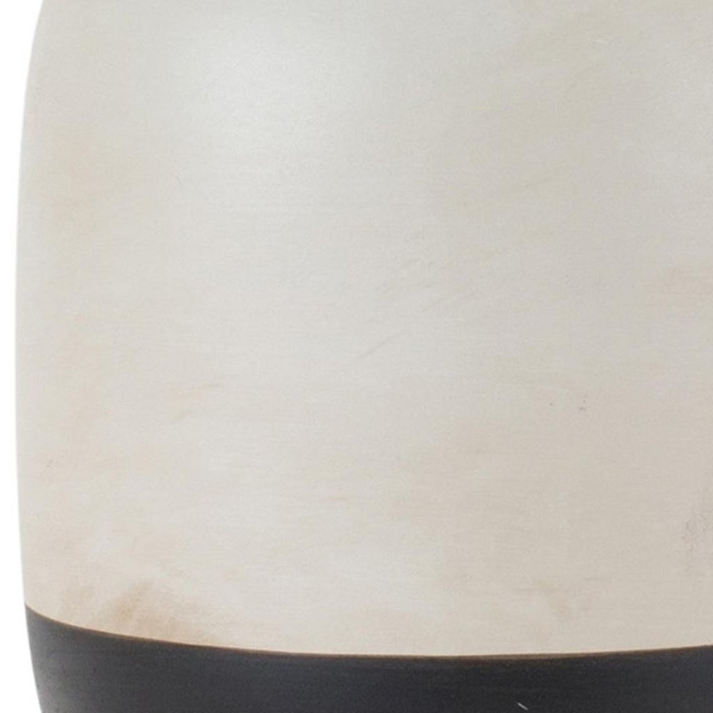 Set of Two Cream And Black Distressed Ceramic Tabletop Pillar Candle Holders
