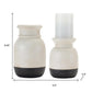 Set of Two Cream And Black Distressed Ceramic Tabletop Pillar Candle Holders
