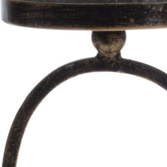 Set of Two Antiqued Bronze Geometric Glass And Metal Tabletop Hurricane Candle Holders