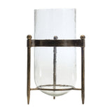 14" Bronze And Clear Glass And Metal Tabletop Hurricane Candle Holder