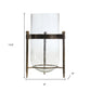 14" Bronze And Clear Glass And Metal Tabletop Hurricane Candle Holder