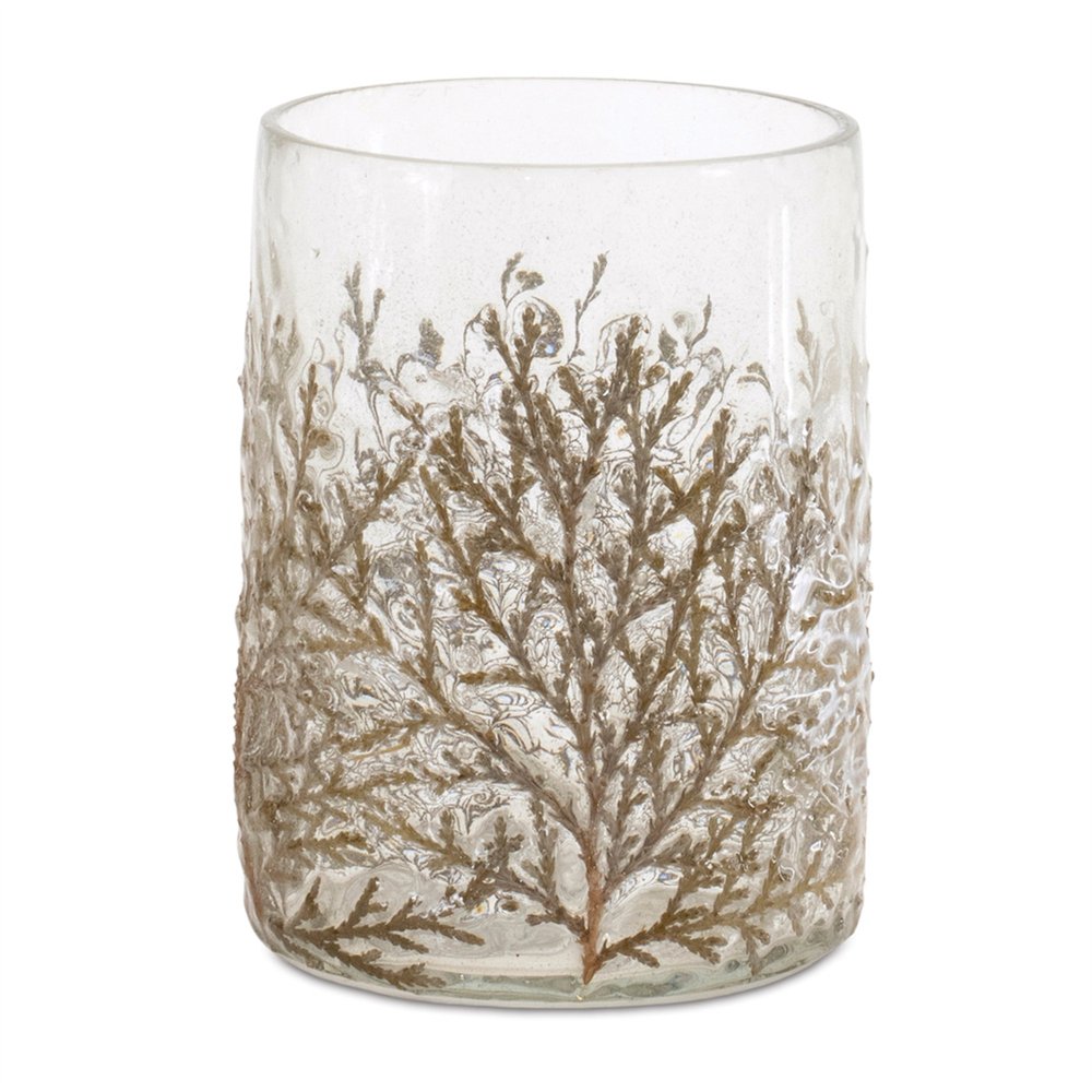 Set of Three Brown And Clear Botanical Leaf Glass Tabletop Votive Candle Holders