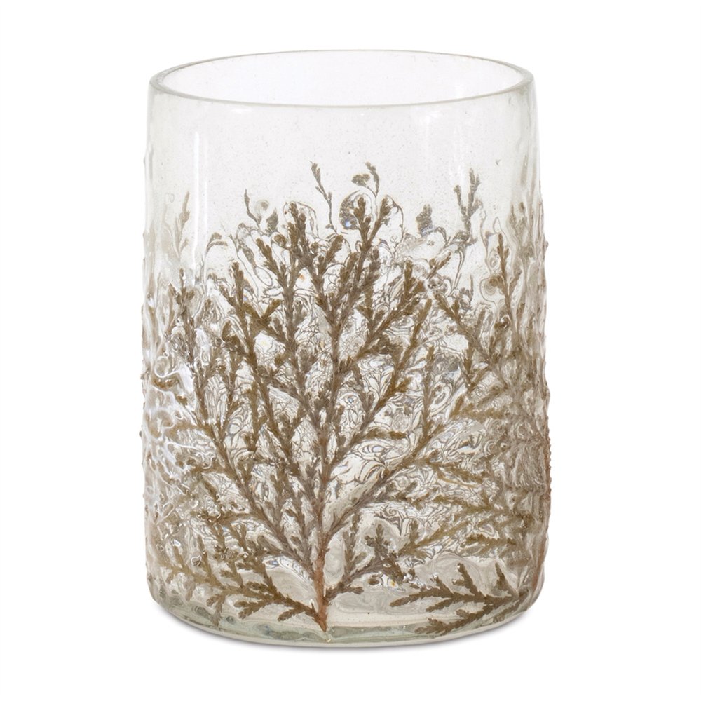 Set of Three Brown And Clear Botanical Leaf Glass Tabletop Votive Candle Holders