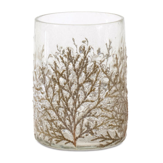 Set of Three Brown And Clear Botanical Leaf Glass Tabletop Votive Candle Holders