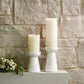 Set of Two White And Gray Marble Tabletop Pillar Candle Holders
