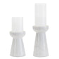 Set of Two White And Gray Marble Tabletop Pillar Candle Holders