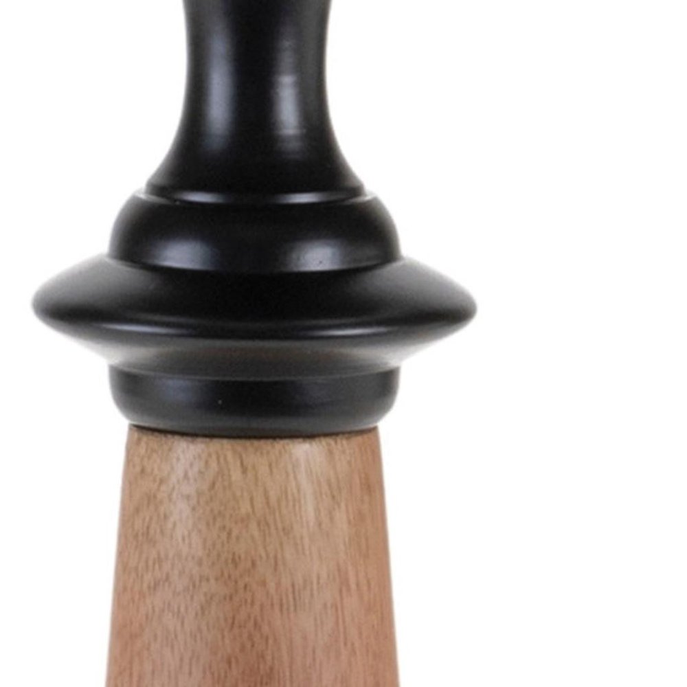 Set of Two Black And Brown Metal And Solid Wood Tabletop Pillar Candle Holders