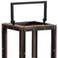 25" Black And Brown Metal And Solid Wood Tabletop Lantern Candle Holder