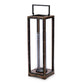 25" Black And Brown Metal And Solid Wood Tabletop Lantern Candle Holder