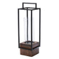 20" Black And Brown Metal And Solid Wood Tabletop Lantern Candle Holder