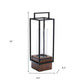 20" Black And Brown Metal And Solid Wood Tabletop Lantern Candle Holder