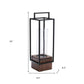 20" Black And Brown Metal And Solid Wood Tabletop Lantern Candle Holder