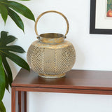 6" Bronze And Green Distressed Lattice Metal Tabletop Lantern Candle Holder