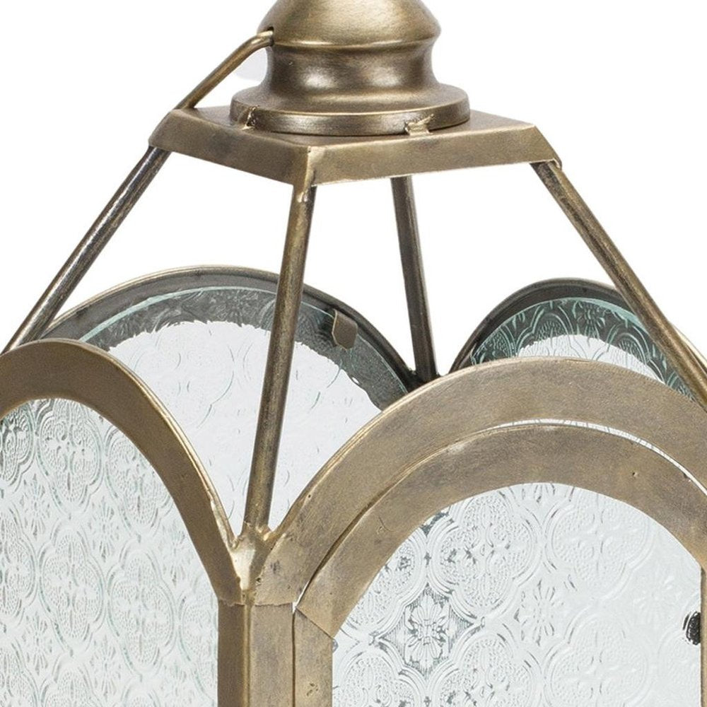 16" Pewter Textured Glass And Metal Centerpiece Lantern Candle Holder