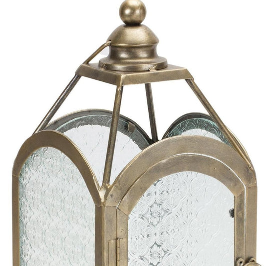 16" Pewter Textured Glass And Metal Centerpiece Lantern Candle Holder