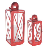 Set of Two Red Geometric Metal Centerpiece Lantern Candle Holders