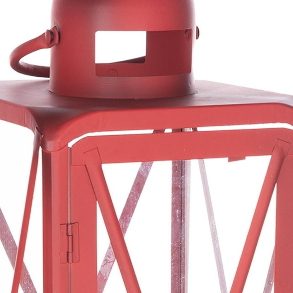 Set of Two Red Geometric Metal Centerpiece Lantern Candle Holders