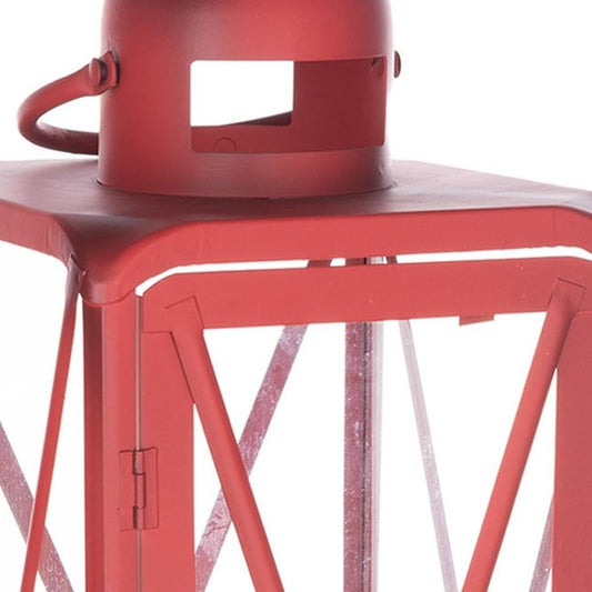 Set of Two Red Geometric Metal Centerpiece Lantern Candle Holders