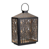 16" Black And Gold Pierced Floral Metal Lantern Candle Holder