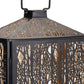16" Black And Gold Pierced Floral Metal Lantern Candle Holder