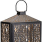 16" Black And Gold Pierced Floral Metal Lantern Candle Holder