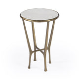 23" White and Gold Distressed Marble and Aluminum Round End Table