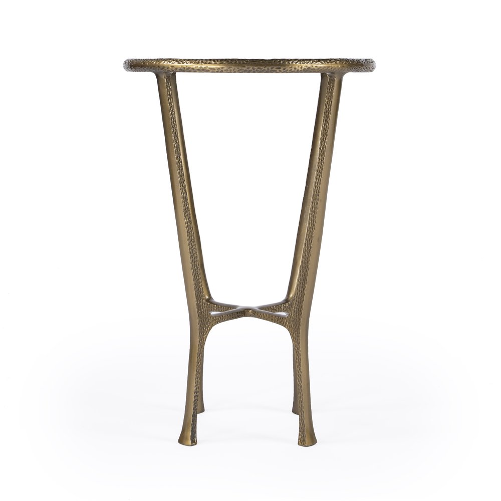 23" White and Gold Distressed Marble and Aluminum Round End Table