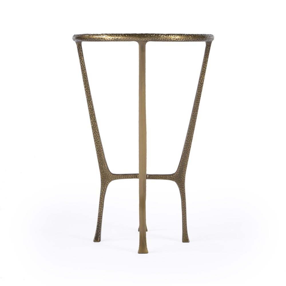 23" White and Gold Distressed Marble and Aluminum Round End Table
