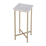 21" White and Gold Distressed Marble and Iron Square End Table