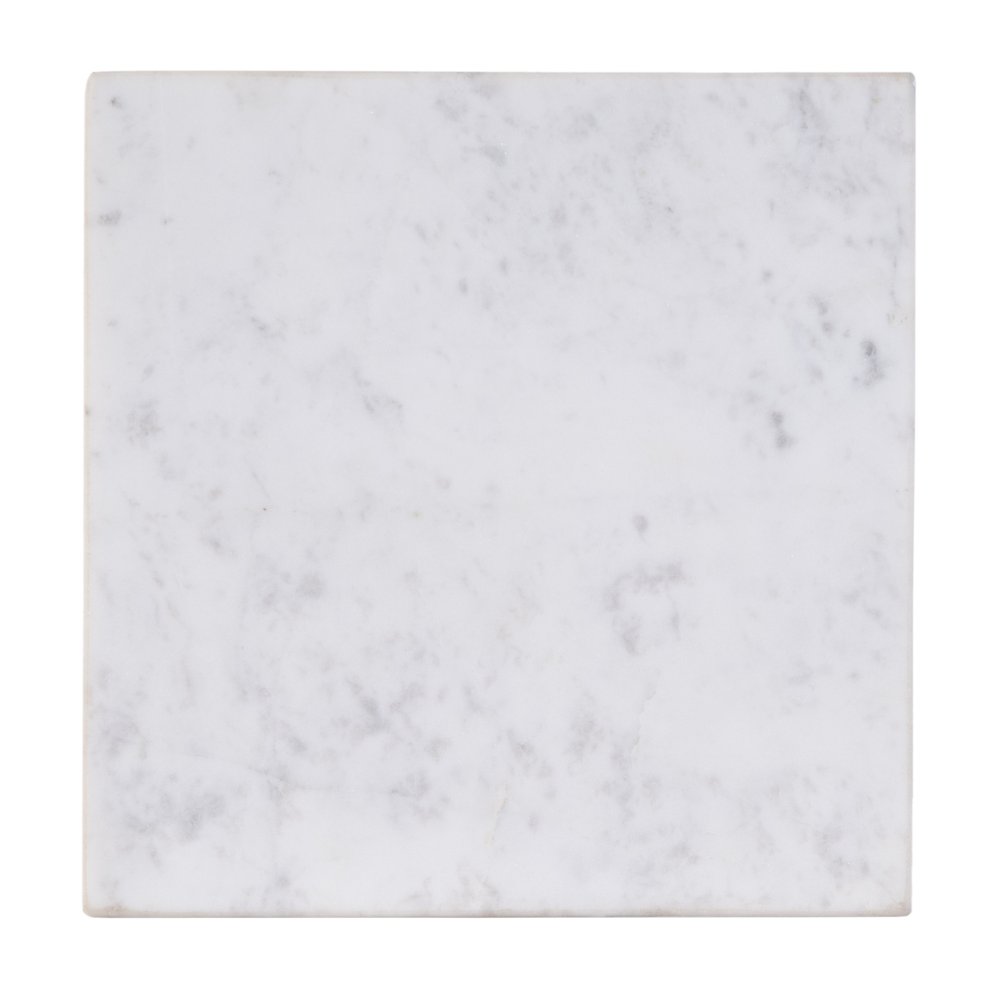 21" White and Gold Distressed Marble and Iron Square End Table