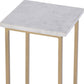 21" White and Gold Distressed Marble and Iron Square End Table