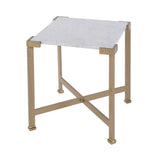 20" White and Gold Distressed Marble and Iron Square End Table