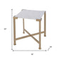 20" White and Gold Distressed Marble and Iron Square End Table