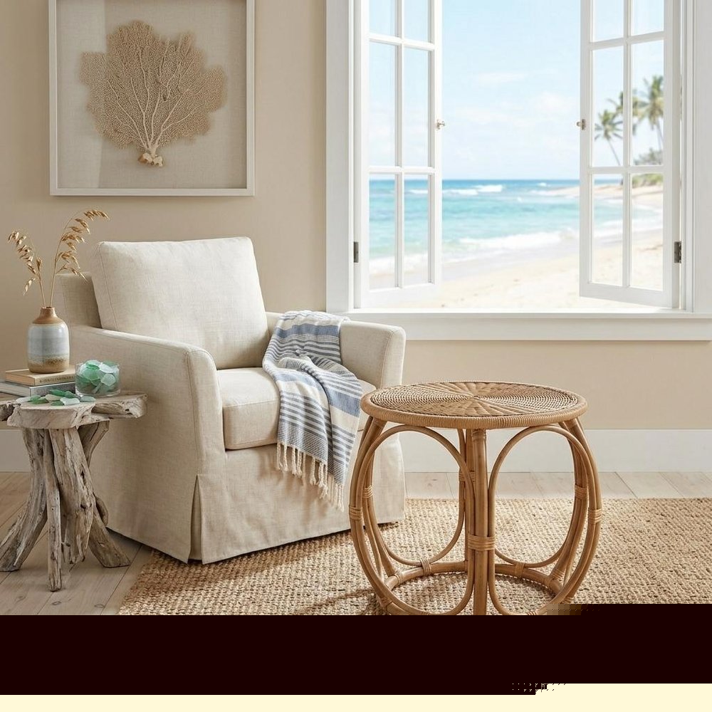 24" Natural Rattan Round Drum End Table