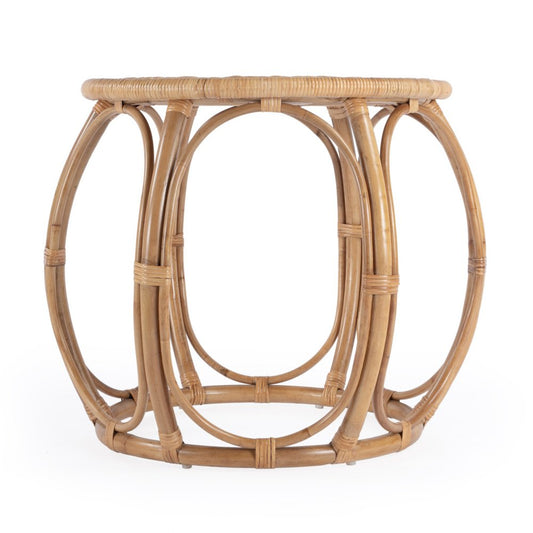 24" Natural Rattan Round Drum End Table