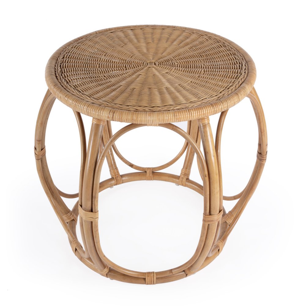 24" Natural Rattan Round Drum End Table
