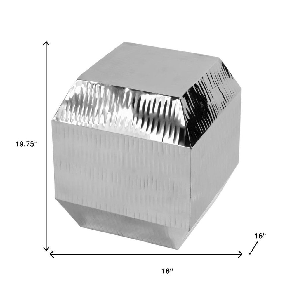 20" Silver Stainless Steel Square Block End Table
