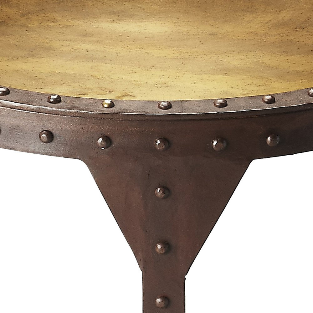24" Copper and Bronze Metal Round Pedestal End Table