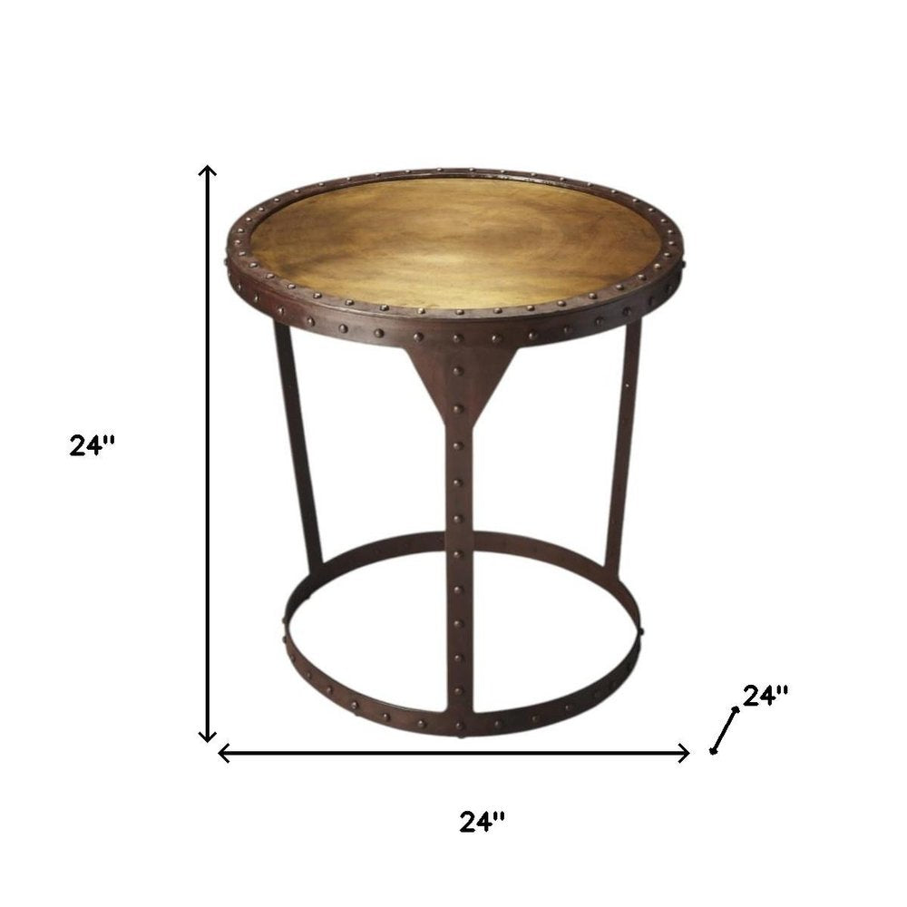 24" Copper and Bronze Metal Round Pedestal End Table