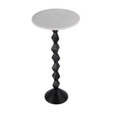 25" White and Black Marble and Aluminum Round Pedestal End Table