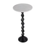 25" White and Black Marble and Aluminum Round Pedestal End Table