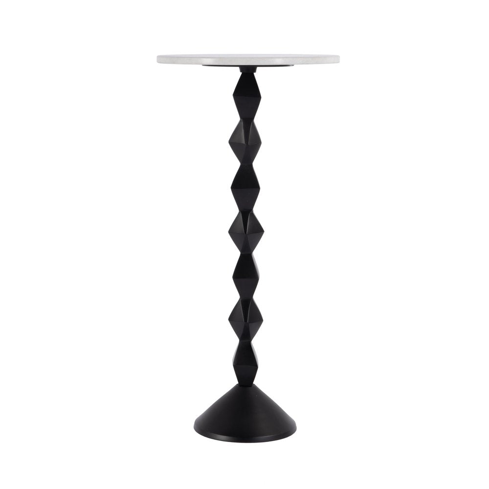 25" White and Black Marble and Aluminum Round Pedestal End Table