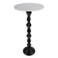 25" White and Black Marble and Aluminum Round Pedestal End Table