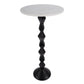 25" White and Black Marble and Aluminum Round Pedestal End Table