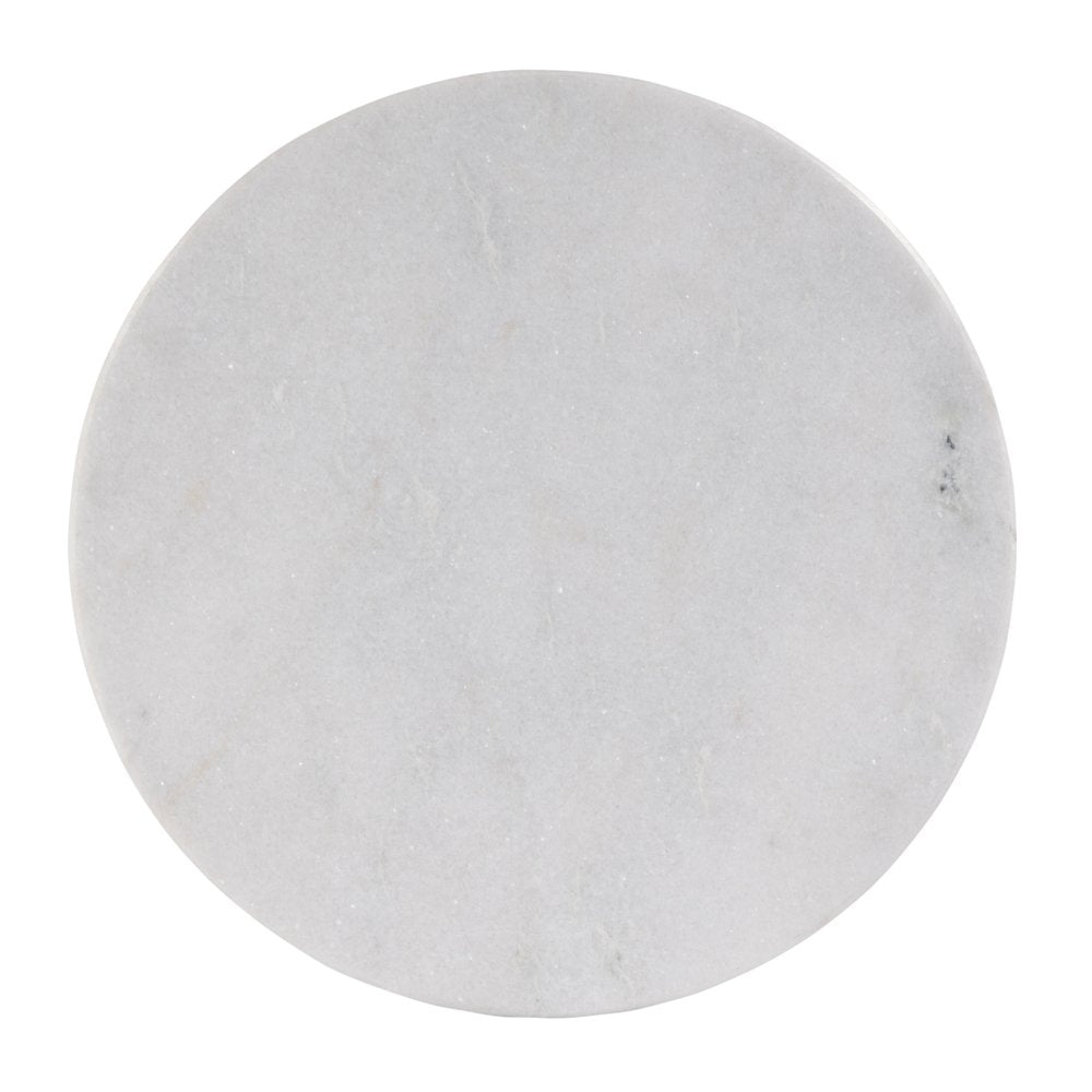 25" White and Black Marble and Aluminum Round Pedestal End Table