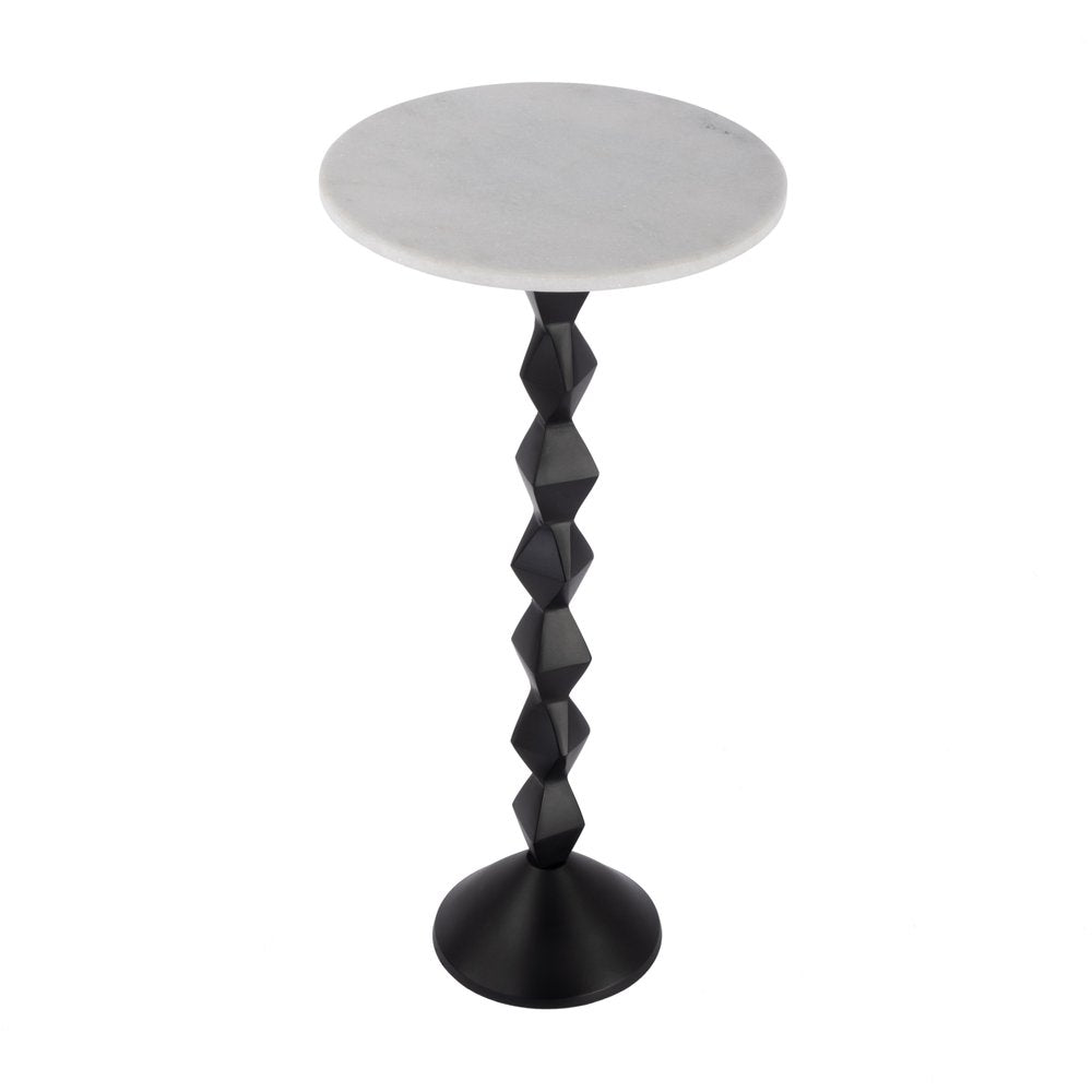 25" White and Black Marble and Aluminum Round Pedestal End Table