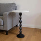25" White and Black Marble and Aluminum Round Pedestal End Table