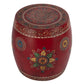 18" Red Iron Hand Painted Floral Round Drum End Table