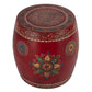18" Red Iron Hand Painted Floral Round Drum End Table